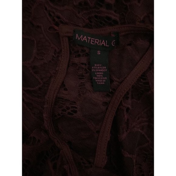 Material Girl Womens Dress Mini Fit & Flare Burgundy Lace Embroidered Stretch - Picture 4 of 4